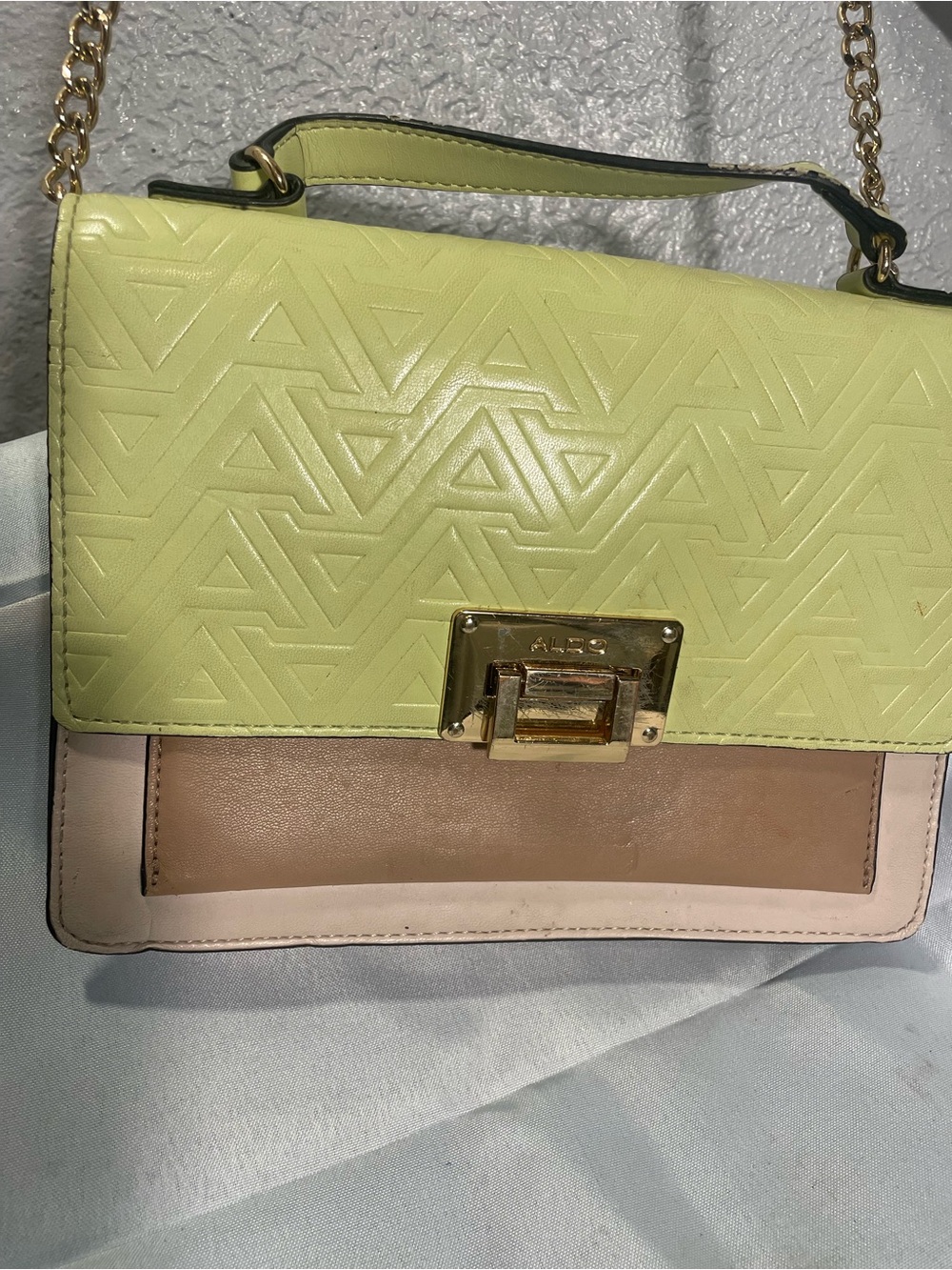 ALDO Two-Tone Lime Green and Tan Crossbody Bag with Gold Hardware